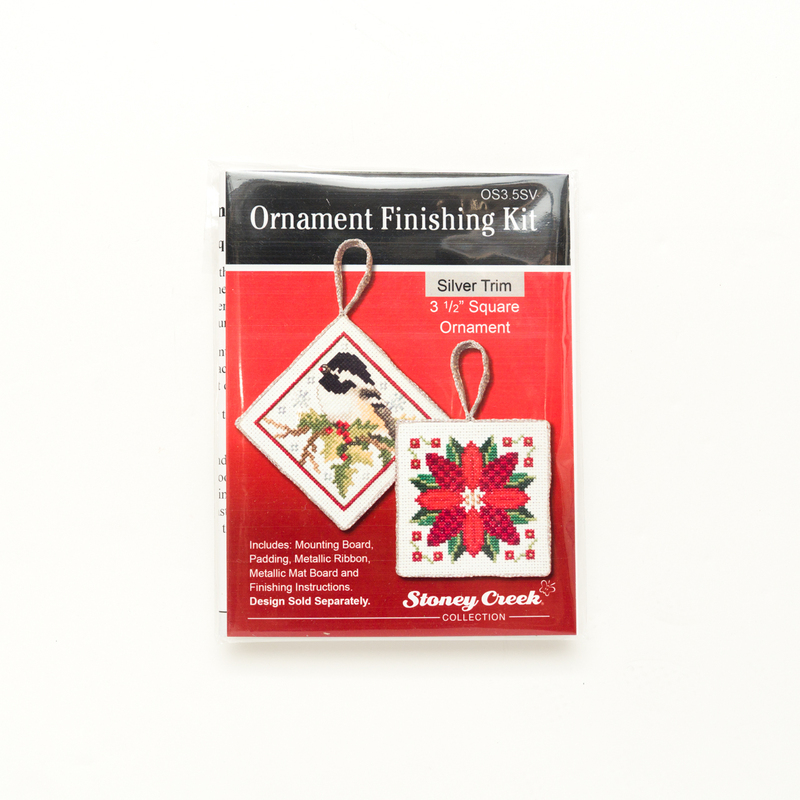 Silver Square Ornament Finishing Kit package isolated on a white background.