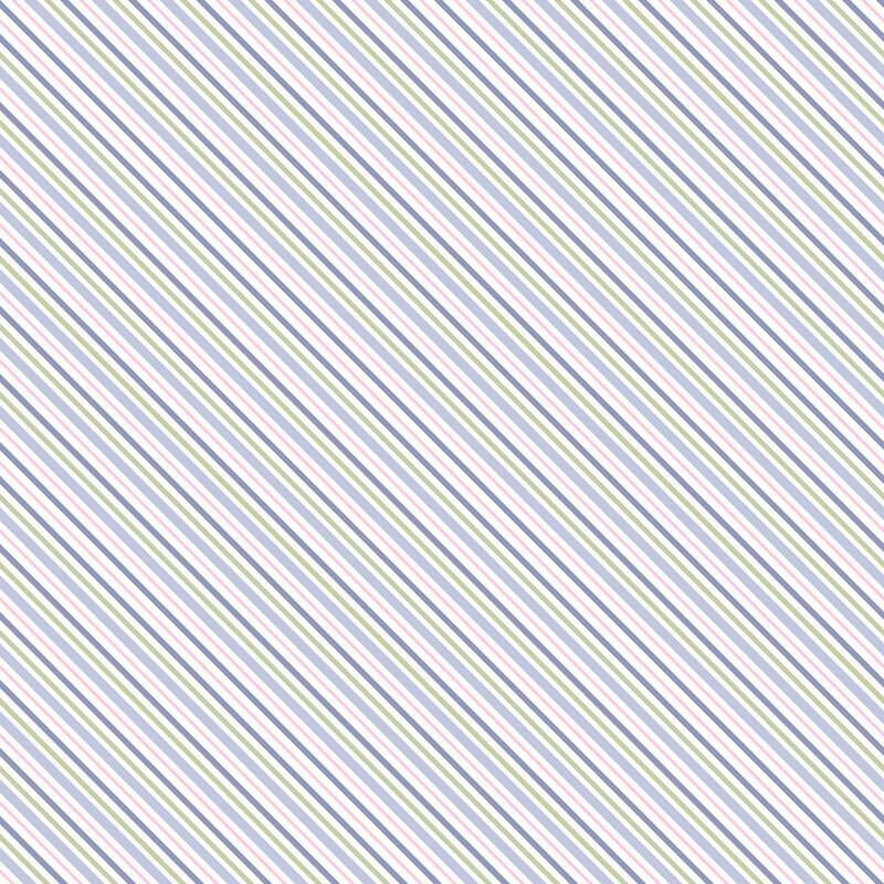 diagonal candy stripe pattern in shades of periwinkle, green, and light pink on a white background.