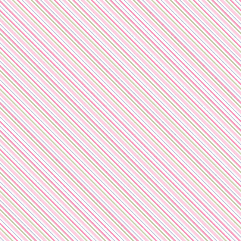 diagonal candy stripe pattern in shades of pink, green, and pale blue on a white background.