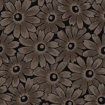 A black fabric packed with warm gray flowers.