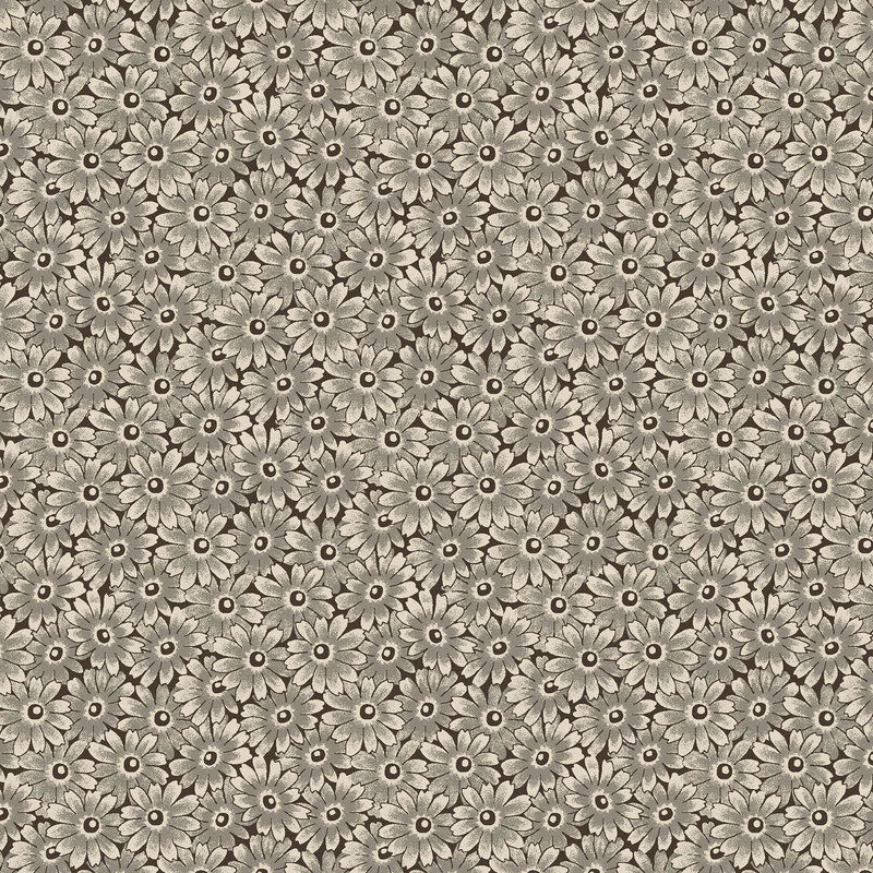 A greige fabric packed with flowers.