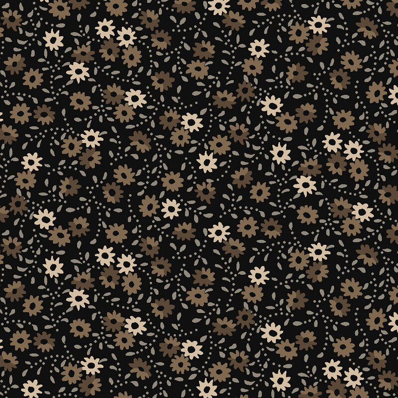 A black fabric with floral motifs.