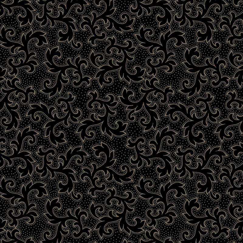 A black fabric featuring leaf motifs.