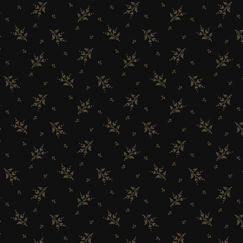 A black fabric with scattered florals. 