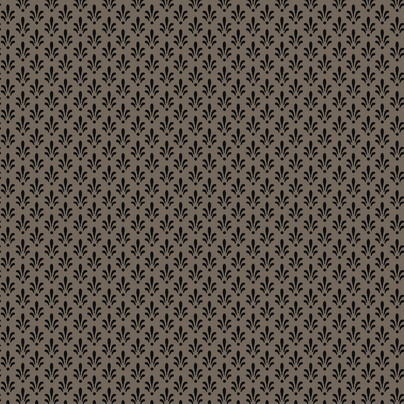 A warm gray fabric with stylized floral motifs. 