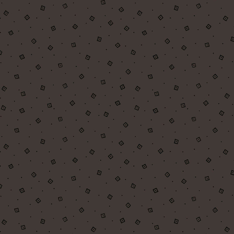 A dark slate gray fabric with tossed squares and dots.