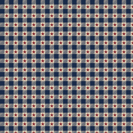 A navy and beige gingham print with red stars