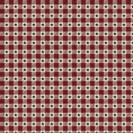 A dark red and beige gingham print with navy stars