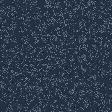 dark navy fabric featuring a tonal floral vine pattern.