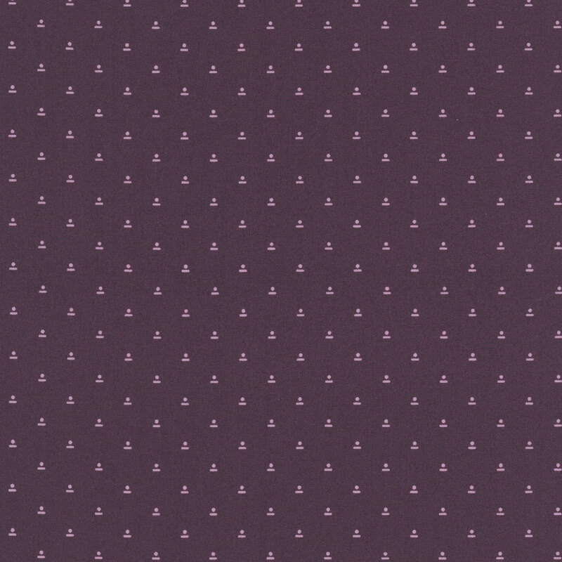 Mulberry fabric with small, mauve geometrics in a staggered grid.