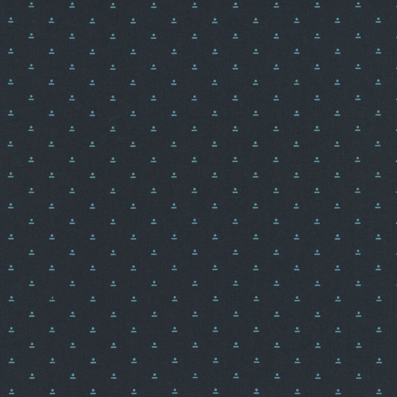 Midnight blue fabric with small, light blue geometrics in a staggered grid.