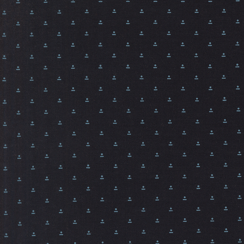 Midnight blue fabric with small, light blue geometrics in a staggered grid.