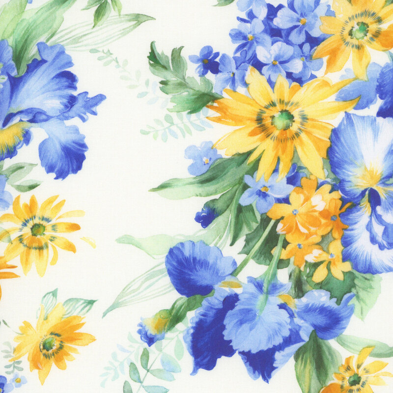 Ivory fabric topped with large bunches of florals.