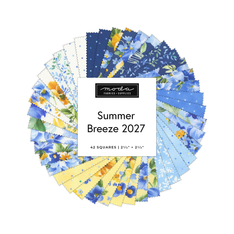 Circular collage of the Mini Charm Pack Bundle from the Summer Breeze 2027 fabric collection.