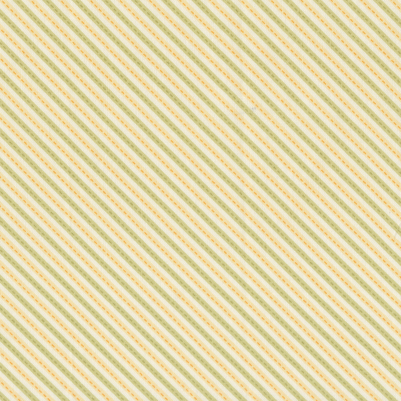 This white fabric is accented with spring green and cornsilk yellow stripes.