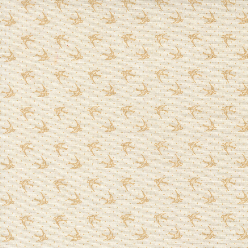 Cream fabric with dotted tan background topped with tan cardinals in flight.