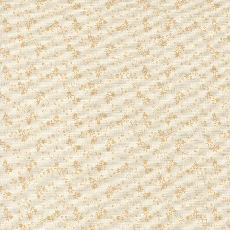 Cream fabric with a pattern of vertical tan vines and florals.