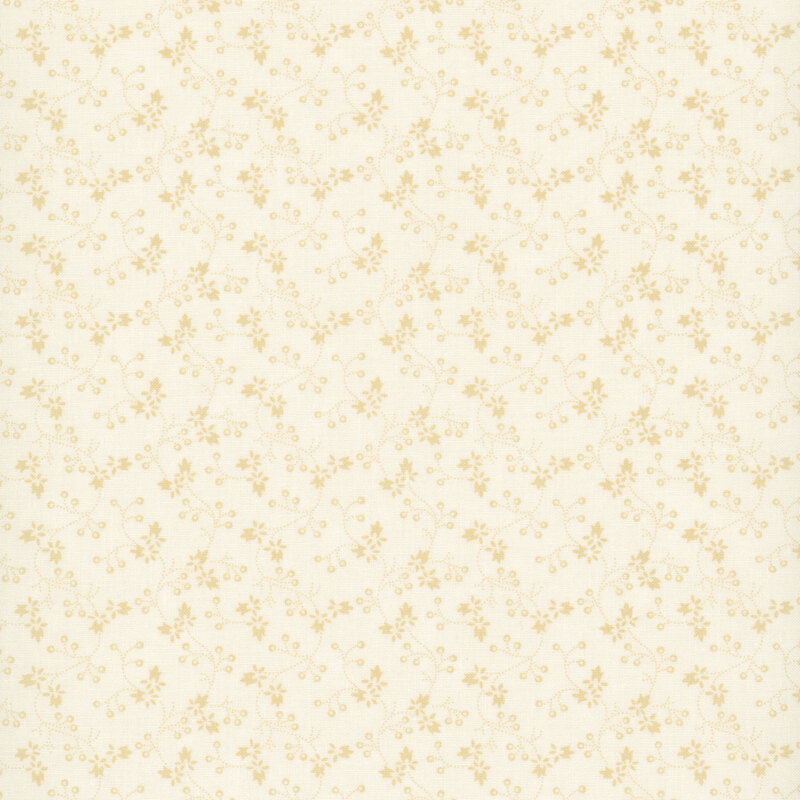 Cream fabric with a pattern of vertical tan vines and florals.