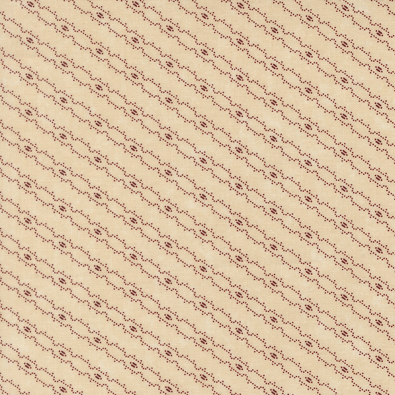 Tan fabric with a biased, red barbed wire line design.