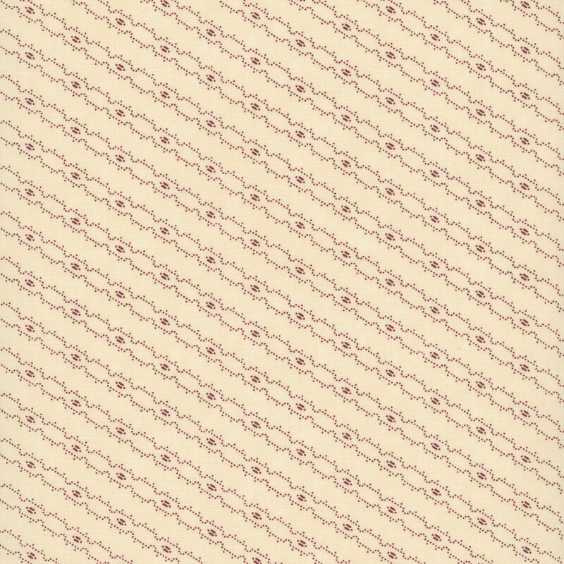 Tan fabric with a biased, red barbed wire line design.