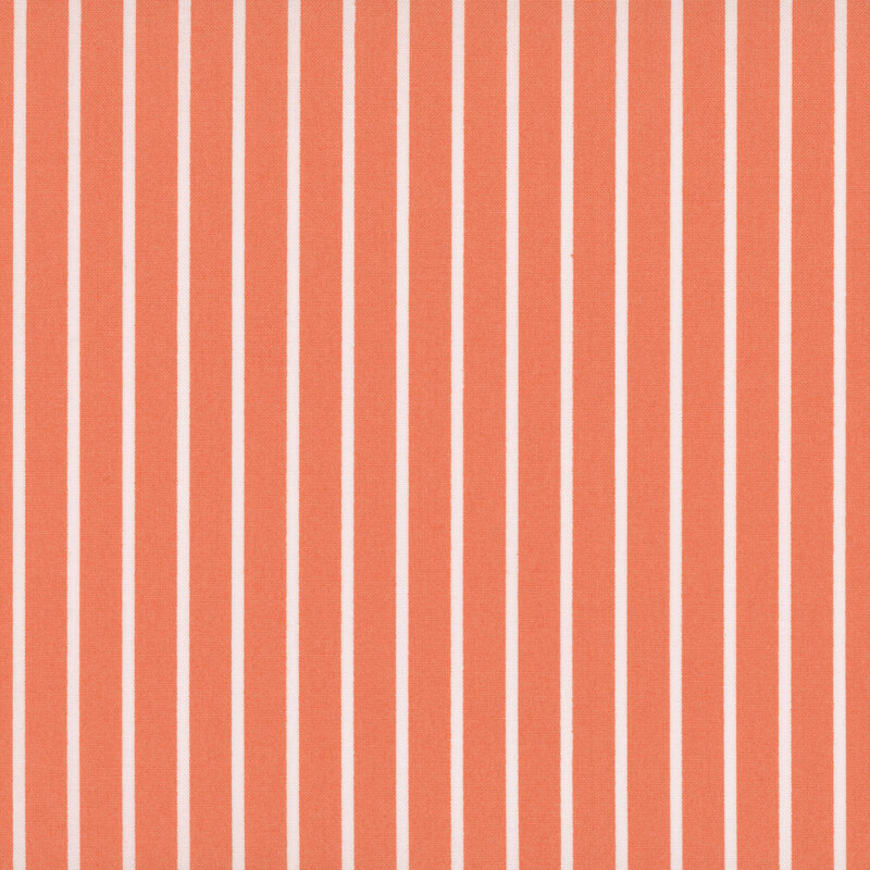 Orange fabric with small white stripes.