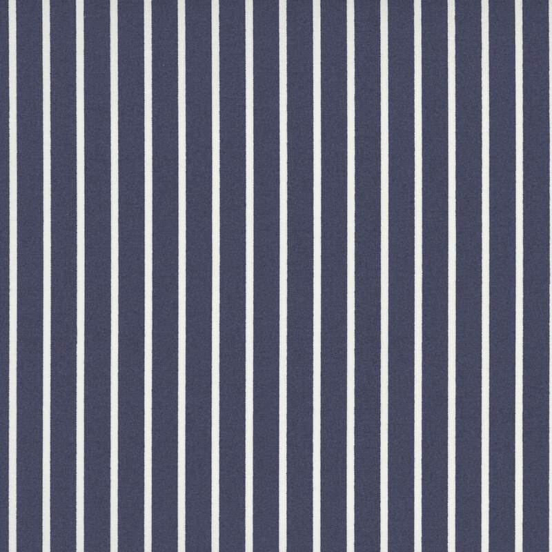 Deep blue fabric with small white stripes.