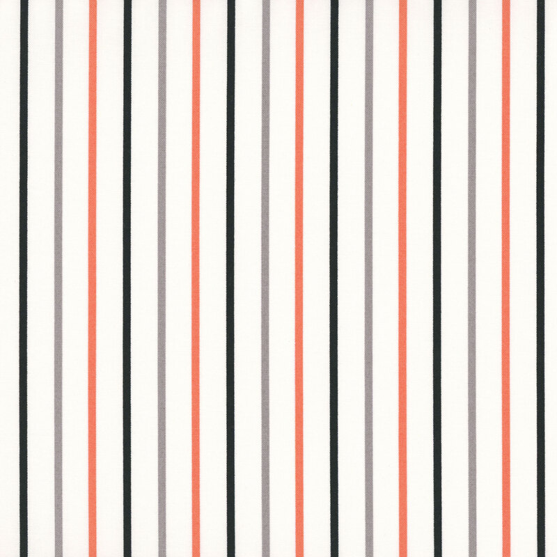 White fabric with small orange, black, and taupe stripes.