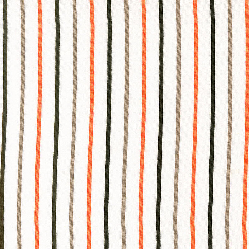 White fabric with small orange, black, and taupe stripes.