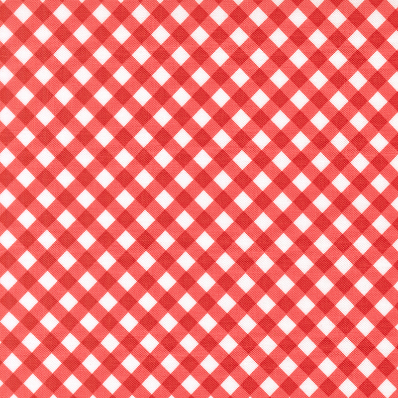 A coral red fabric featuring a diagonal gingham pattern.