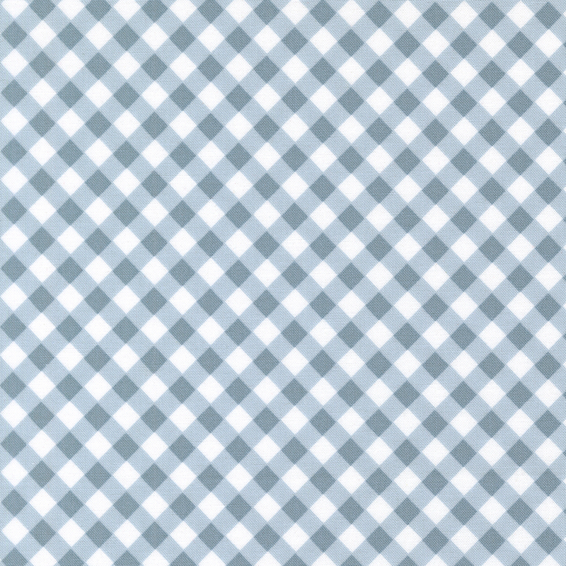 A gray blue fabric featuring a diagonal gingham pattern.