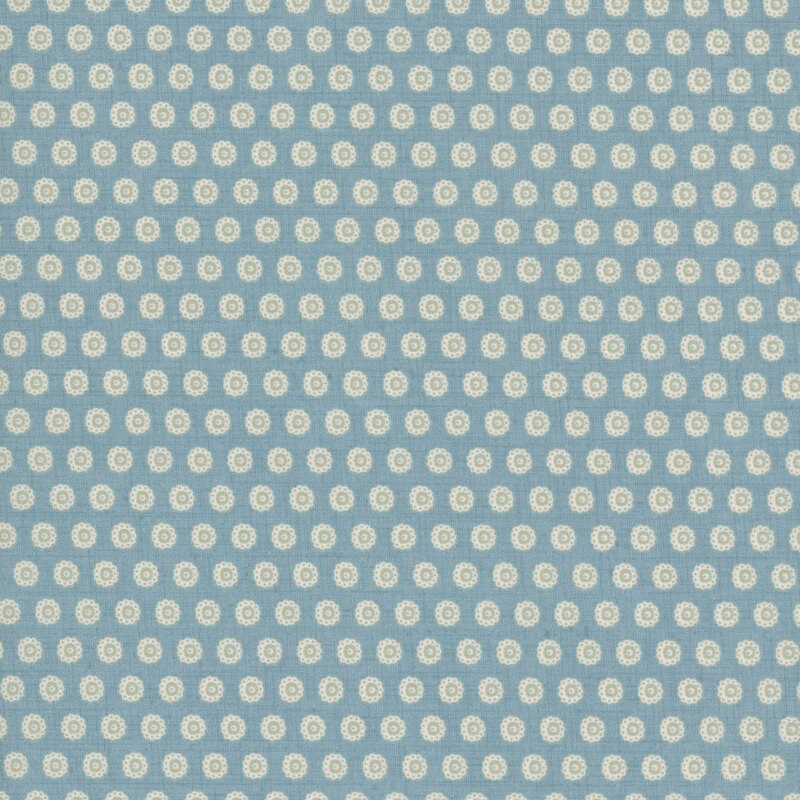Teal fabric with a staggered grid of floral cadet teal dots.
