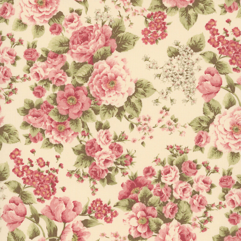 cream fabric with an elegant pattern of large, stylized florals.