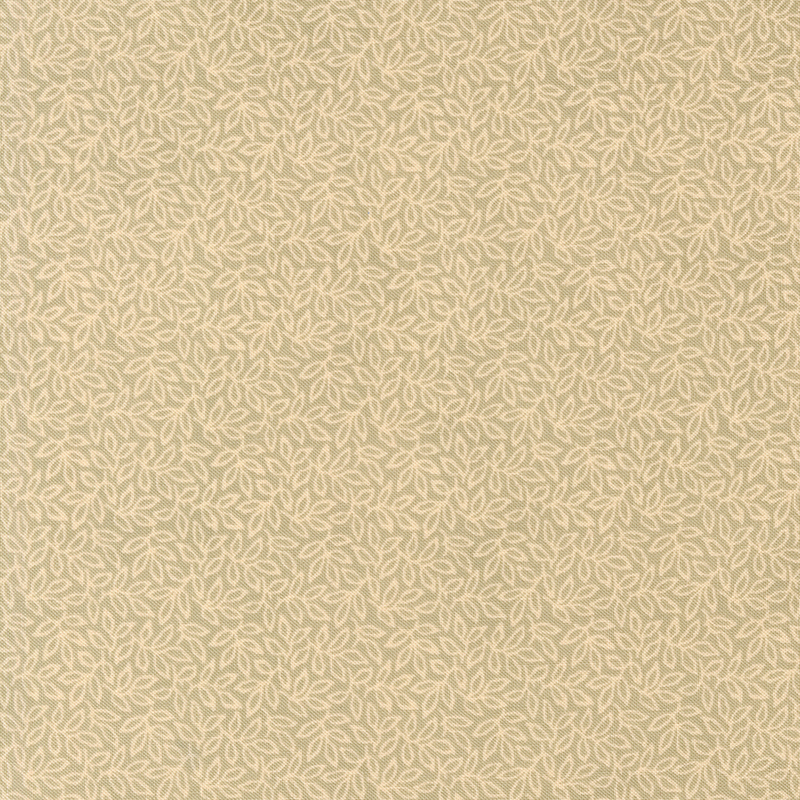 Light green fabric with an intricate pattern of densely arranged leaves and winding vines.