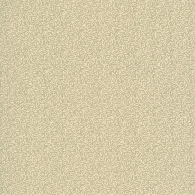 Light green fabric with an intricate pattern of densely arranged leaves and winding vines.
