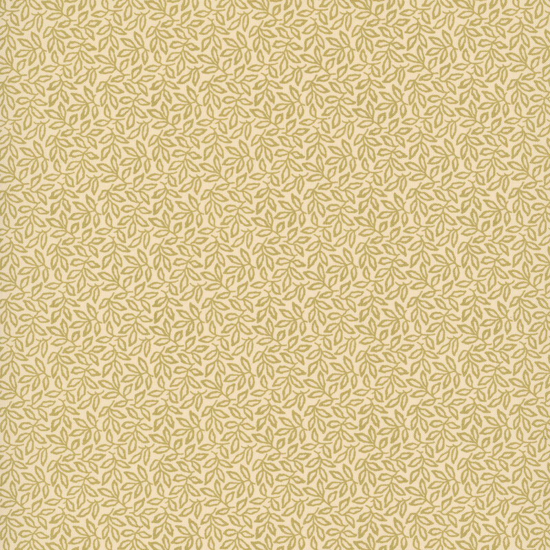sand fabric with an intricate pattern of densely arranged leaves and winding vines.