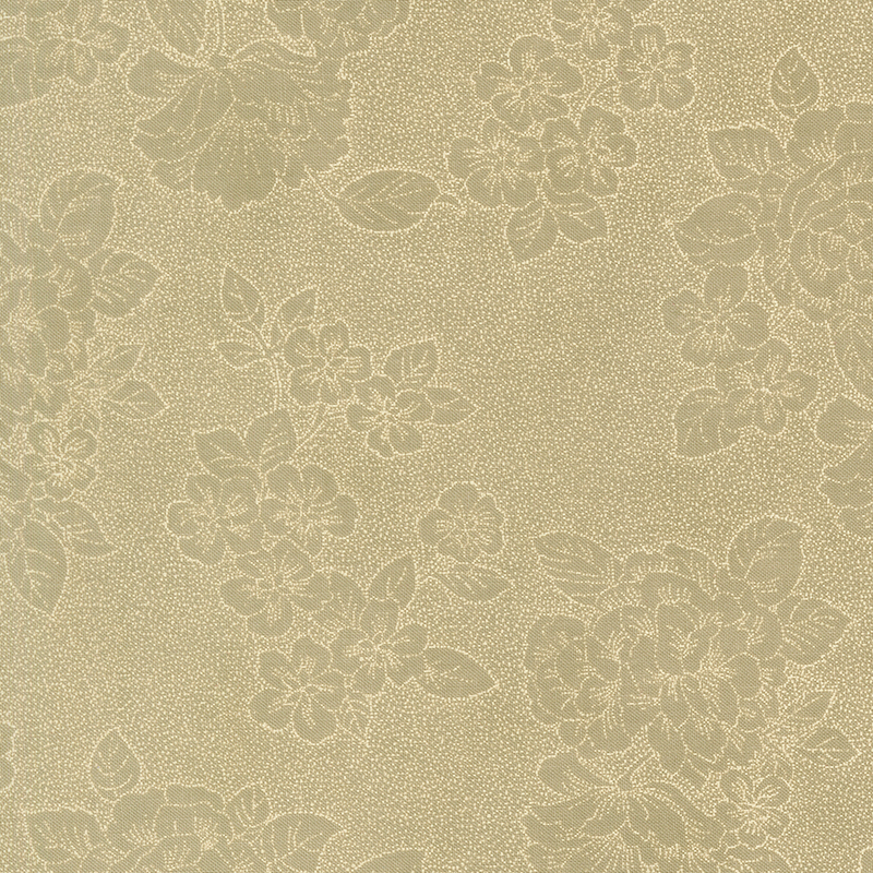 Light green fabric with a stylized floral pattern composed of delicate speckled dots.