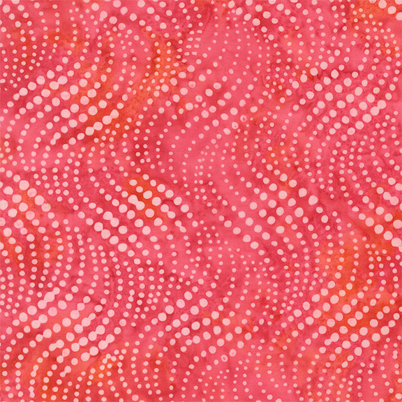 Hot pink batik overlayed with waving pastel pink dotted lines.