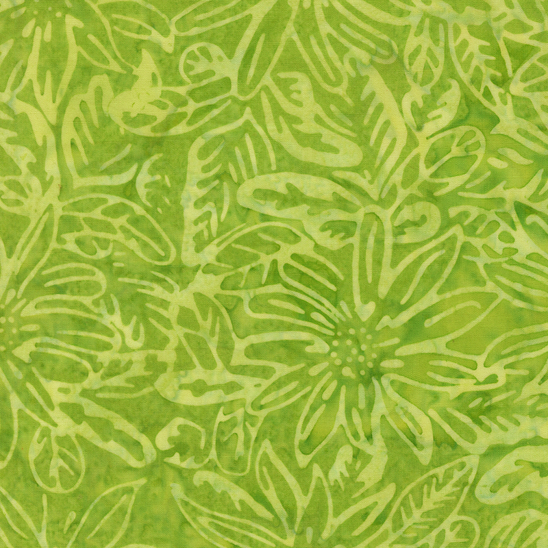 Lime green batik with a pastel green floral design.