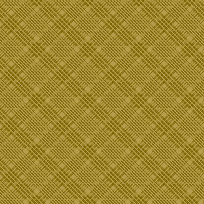 Olive green fabric with a tonal plaid pattern with a classic, versatile look.