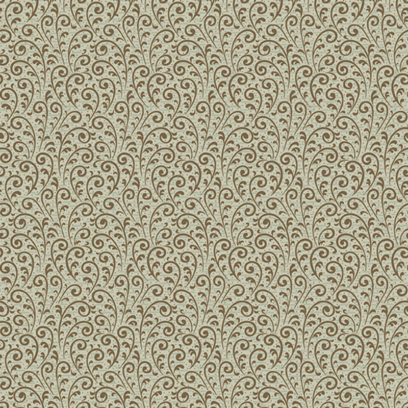 Aqua fabric with a graceful pattern of delicately stylized fern leaves.