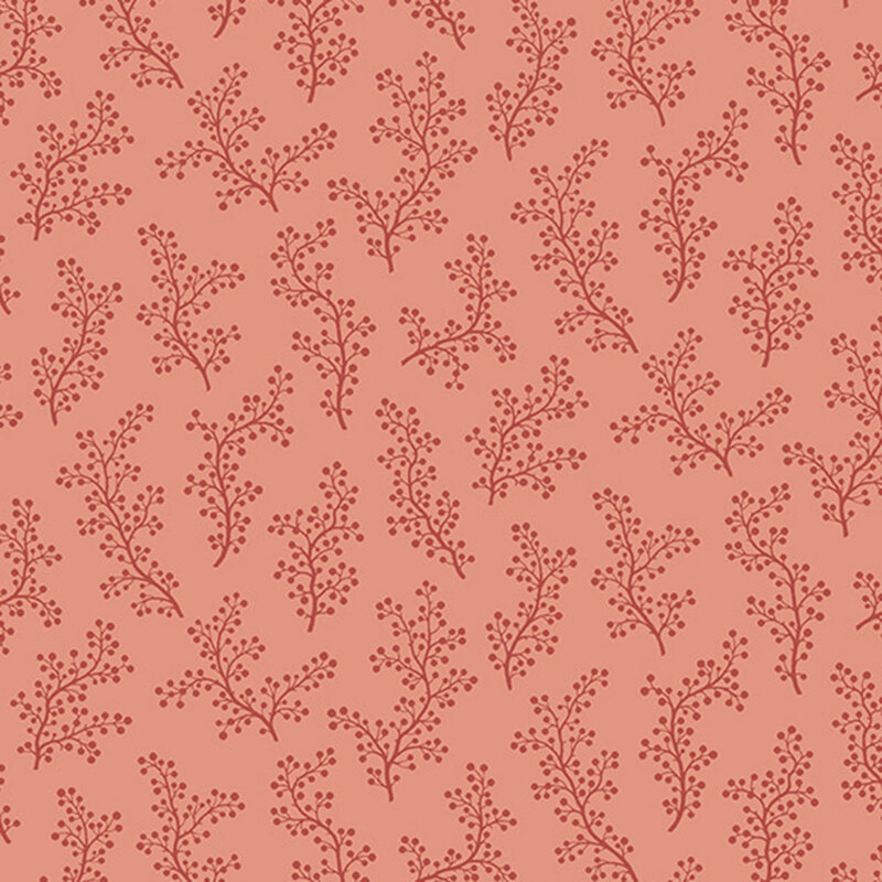 salmon fabric with an elegant tonal pattern of delicate branches dotted with charming sprigs.