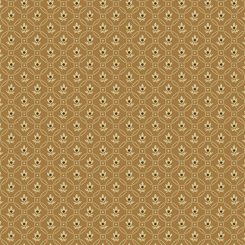 Light brown fabric with an elegant ornamental pattern accented with beautifully stylized florals.