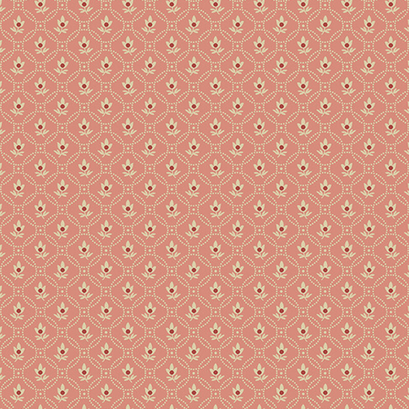 Pink fabric with an elegant ornamental pattern accented with beautifully stylized florals.