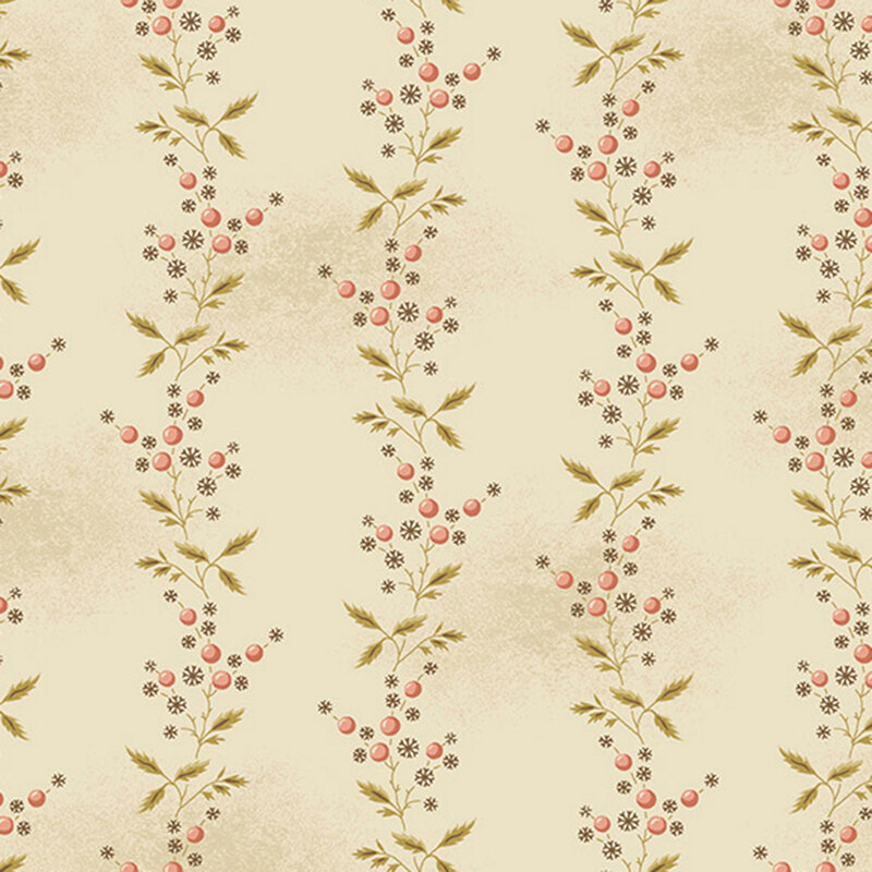 Mottled cream fabric with a charming striped pattern formed by stylized wheat and delicate sprigs.