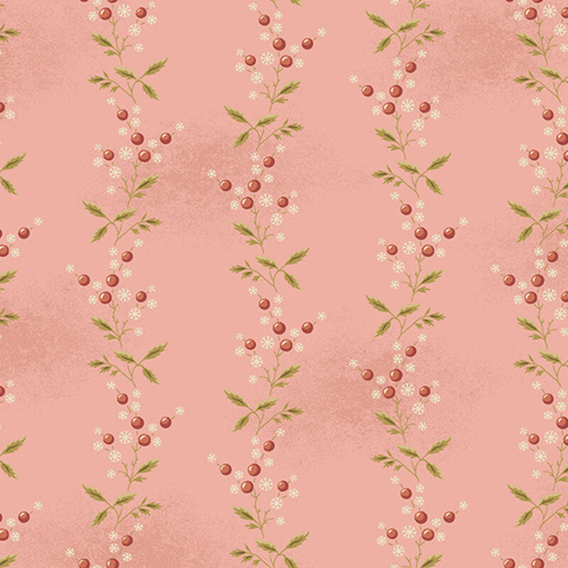 Mottled pink fabric with a charming striped pattern formed by stylized wheat and delicate sprigs.