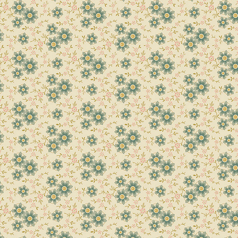 Cream fabric with an elegant pattern of stylized florals intertwined with graceful vines.