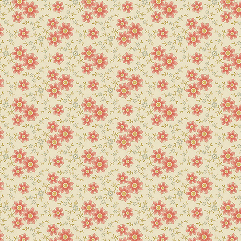 Cream fabric with an elegant pattern of stylized florals intertwined with graceful vines.