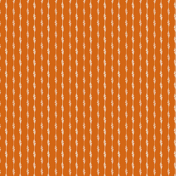 A pumpkin orange fabric with stripes of soundwave-inspired elements.