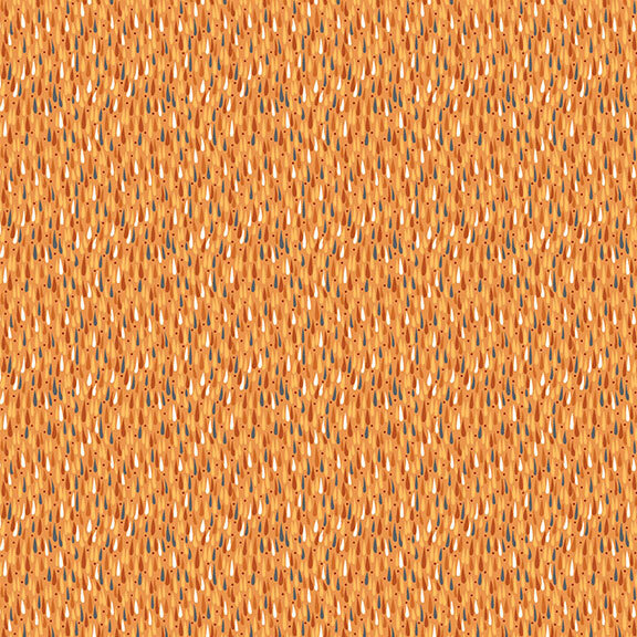 A light orange fabric with multicolored raindrops. 