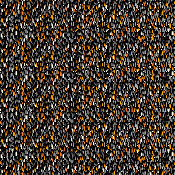 A black fabric with multicolored raindrops.